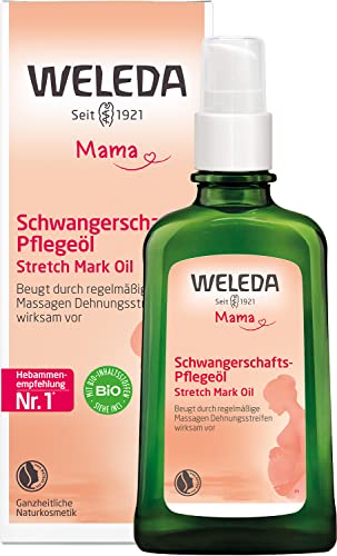 WELEDA Bio Mama Schwangerschaftsöl - veganes Naturkosmetik Babybauch Massageöl zur Dehnungsstreifen Vorbeugung. Hautpflege Schwangerschaft Körperöl mit Jojobaöl verbessert die Hautelastizität (100ml) im Sale